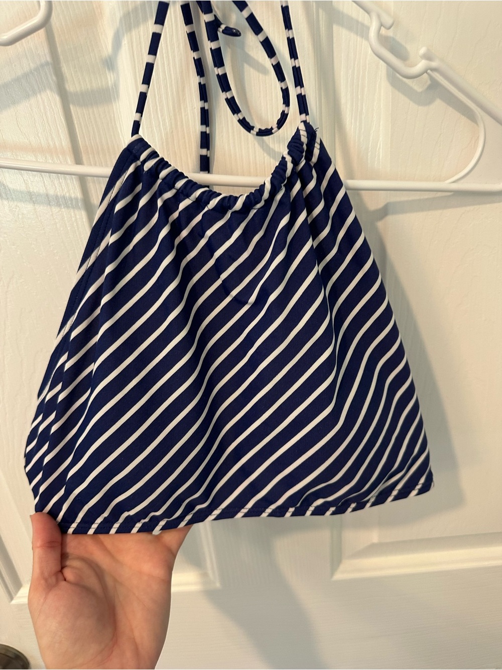 Striped Navy and White High-Neck Bikini Top